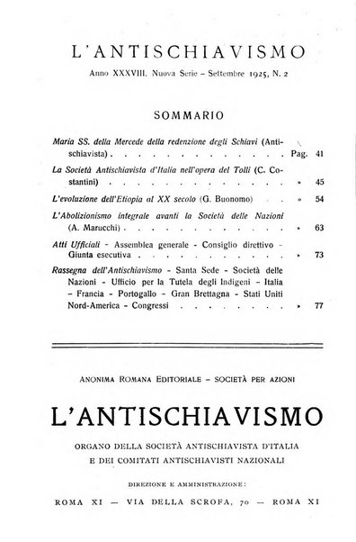 L'antischiavismo organo della Società antischiavista d'Italia e dei comitati antischiavisti nazionali